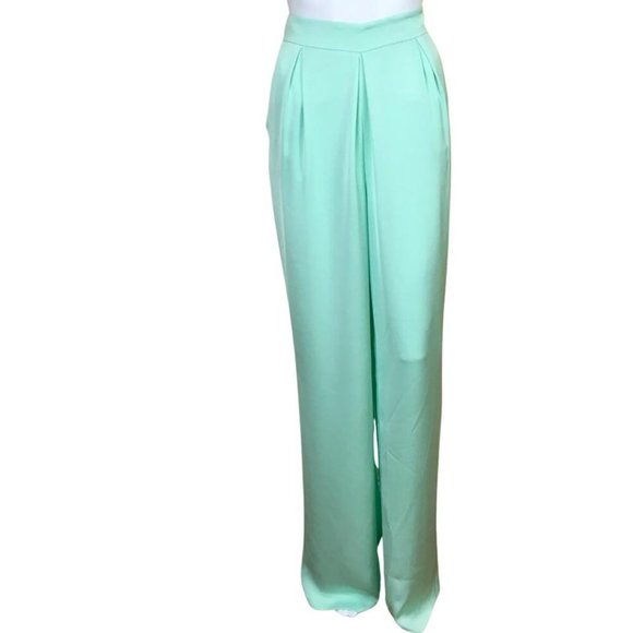 Ramy Brook Women's Satin Iris Pants Wide Leg Silhouette Green Sz 0